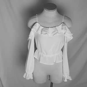 DIVIDED H&M White Off-Shoulder Ruffle Blou…